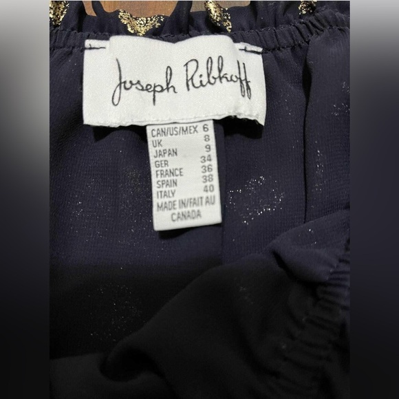 Joseph Ribkoff women’s 6 blouse, polka dot ruffle top, midnight blue and gold - Picture 5 of 11
